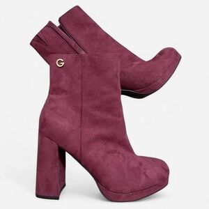 Burgundy Suede Platform Ankle Boots Size 8.5 Chunky Block Heel